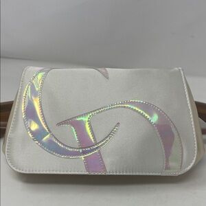 Christian Dior CD Logo Iridescent Off-White Satin Clutch Coin Change Purse